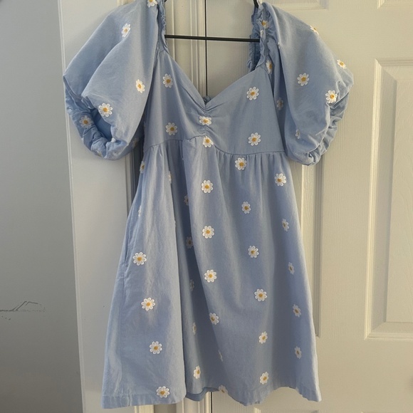 Altar’d State Blue Puffy Sleeve Daisy Dress Size Large - Picture 2 of 9
